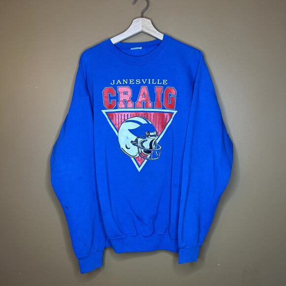 Vintage 90s Football Helmet Crewneck Janesville Craig - Picture 1 of 6